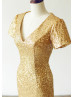 Short Sleeves Gold Sequin Sexy Party Dress